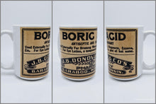 Load image into Gallery viewer, Boric Acid Vintage Label Ceramic Coffee: 11oz/15oz Poison Coffee or Tea Cup