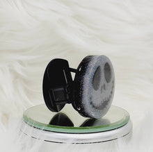 Load image into Gallery viewer, Jack Skeleton Collapsable Phone Grip with Glow In The Dark Iridescent Glitter.