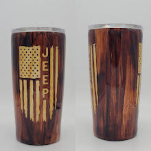 Load image into Gallery viewer, 20oz Faux Woodgrain Jeep Wrangler Epoxy Tumbler: Double Woodgrain Stainless Steel 20oz Epoxy Resin Cold Cup