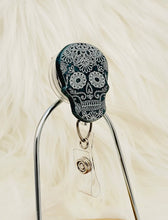 Load image into Gallery viewer, Green Sugar Skull Retractable Badge Reel