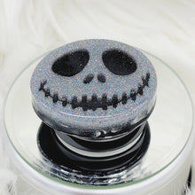 Load image into Gallery viewer, Jack Skeleton Collapsable Phone Grip with Glow In The Dark Iridescent Glitter.