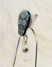 Load image into Gallery viewer, Green Sugar Skull Retractable Badge Reel