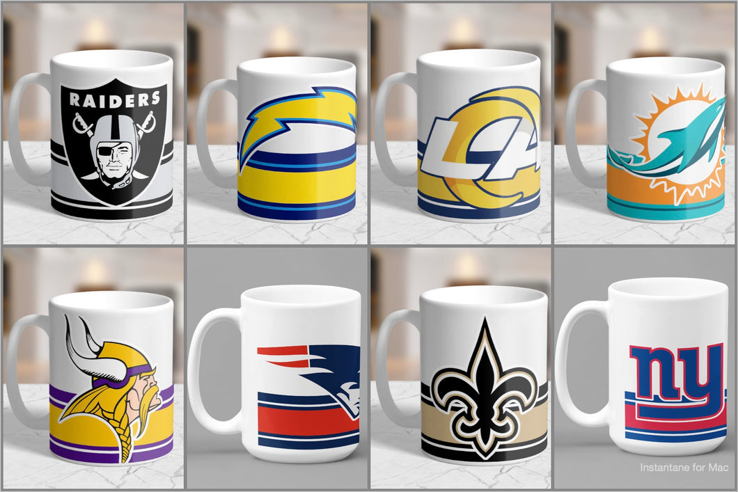 11oz/15oz Custom NFL Coffee Mug: 8 Teams to Chose From NFL Team Mugs: Style Set 3