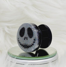 Load image into Gallery viewer, Jack Skeleton Collapsable Phone Grip with Glow In The Dark Iridescent Glitter.