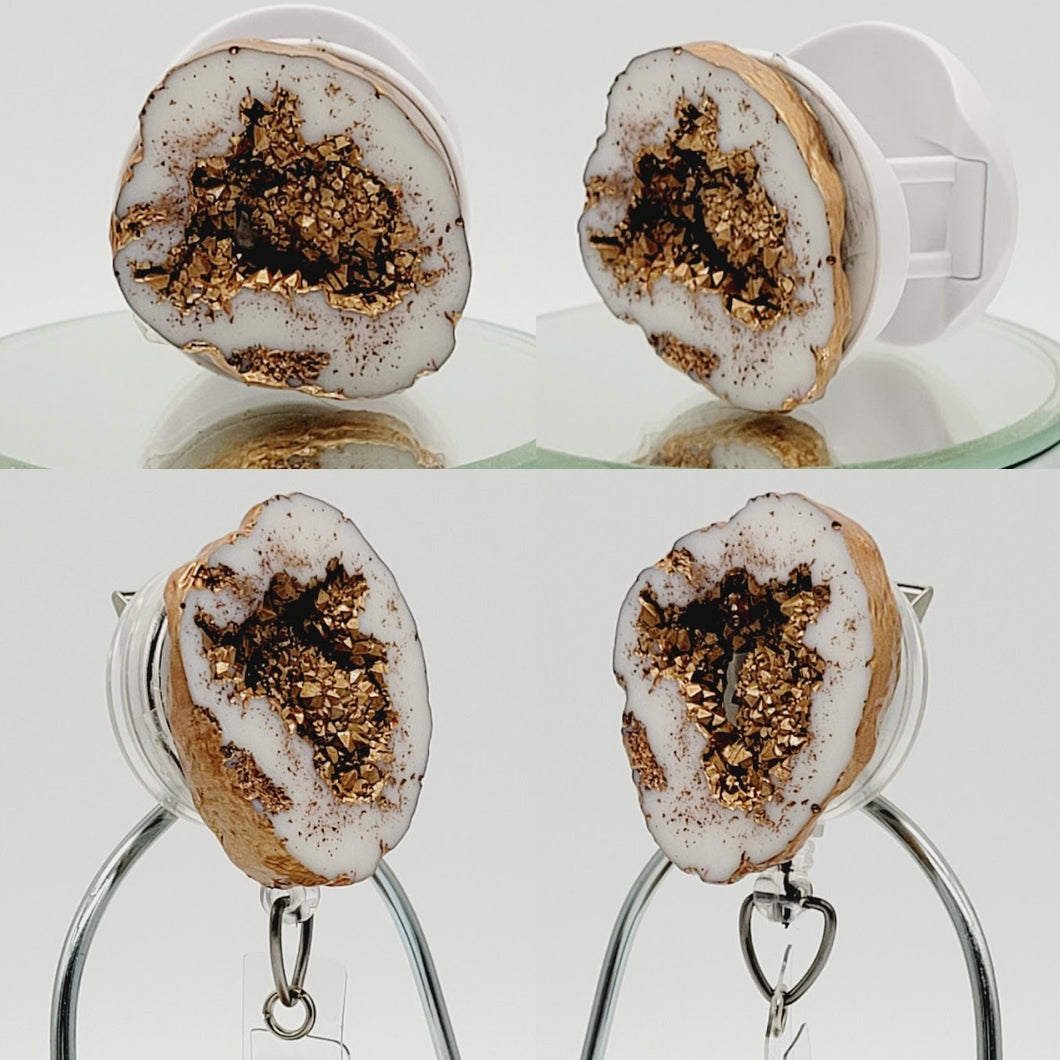 Epoxy Gold and White Faux Geode Phone Grip: Faux Agate Phone Holder