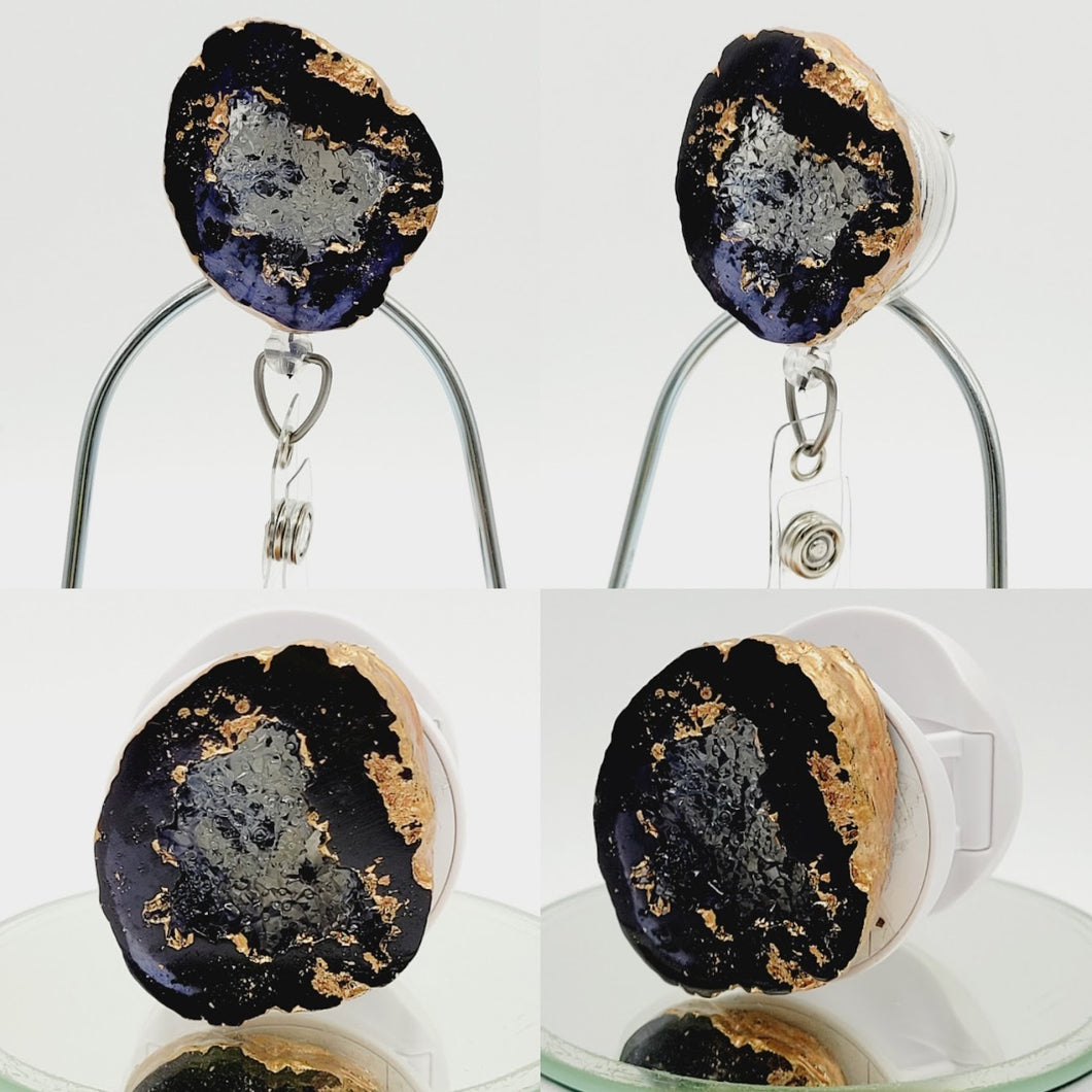 Epoxy Gold and Black Faux Geode Phone Grip: Faux Agate Phone Holder