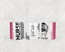 Load image into Gallery viewer, 11oz/15oz Ceramic Nurse Life Coffee Mug: Nurse Life Pink Glitter Coffee Cup