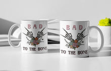 Load image into Gallery viewer, "Bad To The Bone" 11oz/15oz Gothic Skeleton Ceramic Coffee Mug
