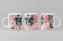 Load image into Gallery viewer, 11oz/15oz Skull Ceramic Coffee Cup: Multiple Color Options Skull With Flowers Coffee Cup