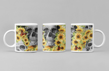 Load image into Gallery viewer, 11oz/15oz Skull Ceramic Coffee Cup: Multiple Color Options Skull With Flowers Coffee Cup