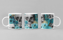 Load image into Gallery viewer, 11oz/15oz Skull Ceramic Coffee Cup: Multiple Color Options Skull With Flowers Coffee Cup