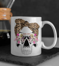 Load image into Gallery viewer, Gothic Skull with Leopard Print Bandana Ceramic Coffee Mug