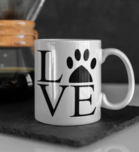 Load image into Gallery viewer, 11oz/15oz "Love" Paw Print Ceramic Coffee Mug: Animal Lovers Coffee Cup