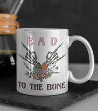 Load image into Gallery viewer, "Bad To The Bone" 11oz/15oz Gothic Skeleton Ceramic Coffee Mug