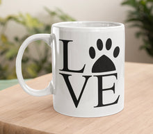 Load image into Gallery viewer, 11oz/15oz "Love" Paw Print Ceramic Coffee Mug: Animal Lovers Coffee Cup