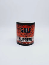 Load image into Gallery viewer, 11oz/15oz Dirty &quot;Gulf&quot; Motor Oil Can Coffee Mug: Vintage Oil Can Replica Coffee Mug (Two Styles)
