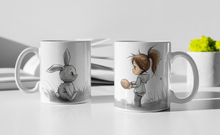 Load image into Gallery viewer, 11oz/15oz Girl and Bunny Ceramic Easter Coffee Mug
