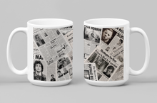 Load image into Gallery viewer, 11oz/15oz Newspaper Clippings Murder/Horror Halloween Ceramic Mug
