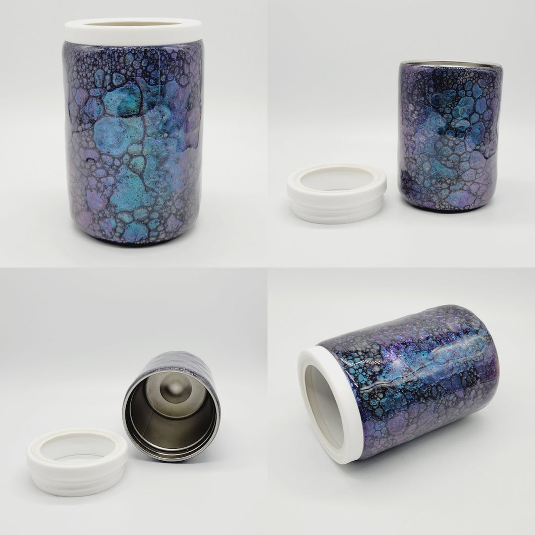 12oz Color Shift Purple and Blue Dragon Scale Stainless Steel Can Cooler Tumbler: Unique Color Changing Reptile Skin 12oz Can Cooler