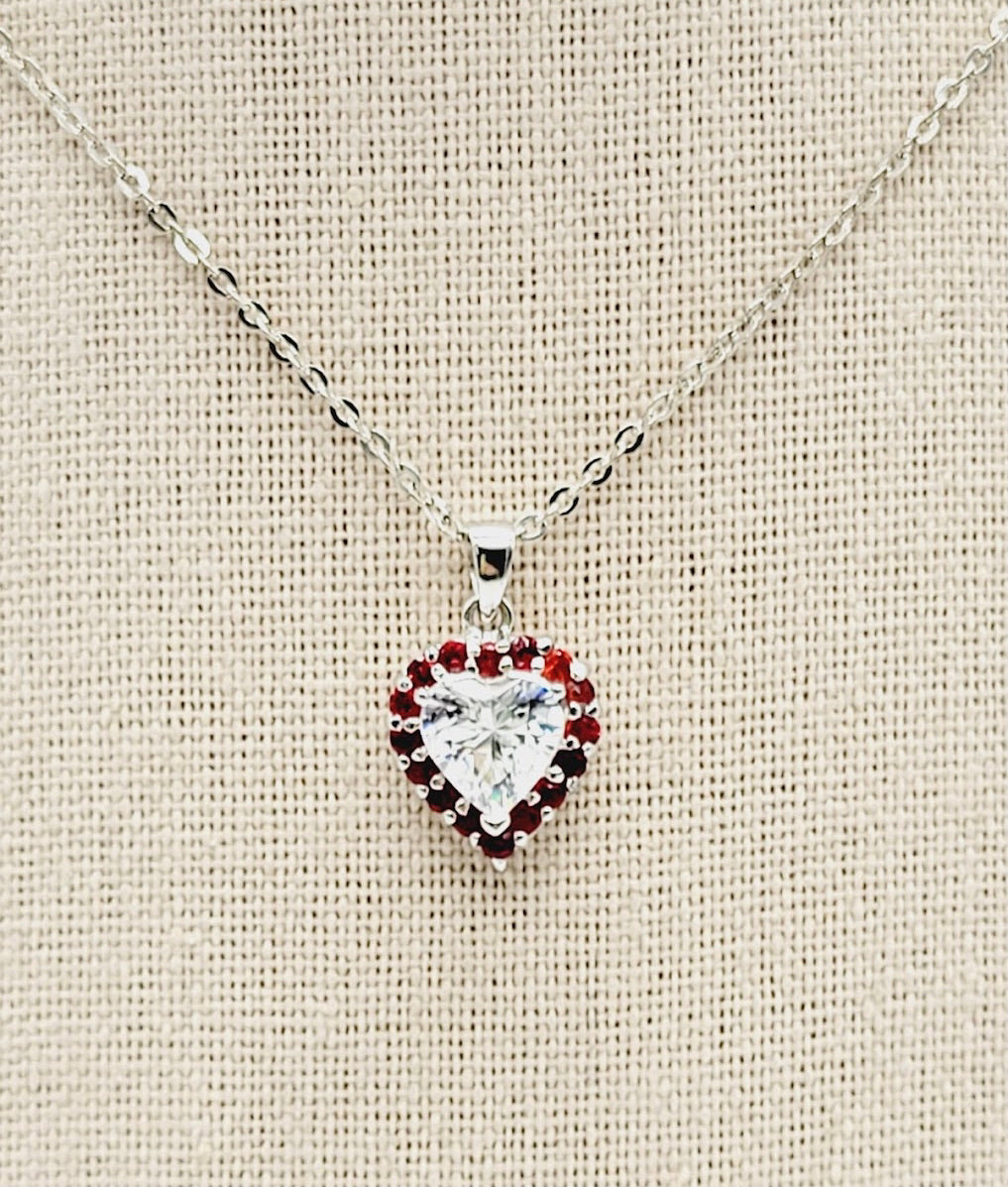 Sterling Silver 5mm CZ Heart Pendant Necklace on a 16