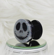 Load image into Gallery viewer, Jack Skeleton Collapsable Phone Grip with Glow In The Dark Iridescent Glitter.
