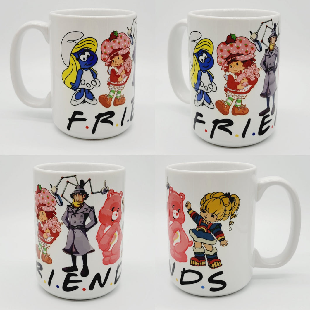 11oz/15oz Vintage 80's Friends Cartoon Coffee Mug: Ceramic 80's Cartoon Character Coffee Cup