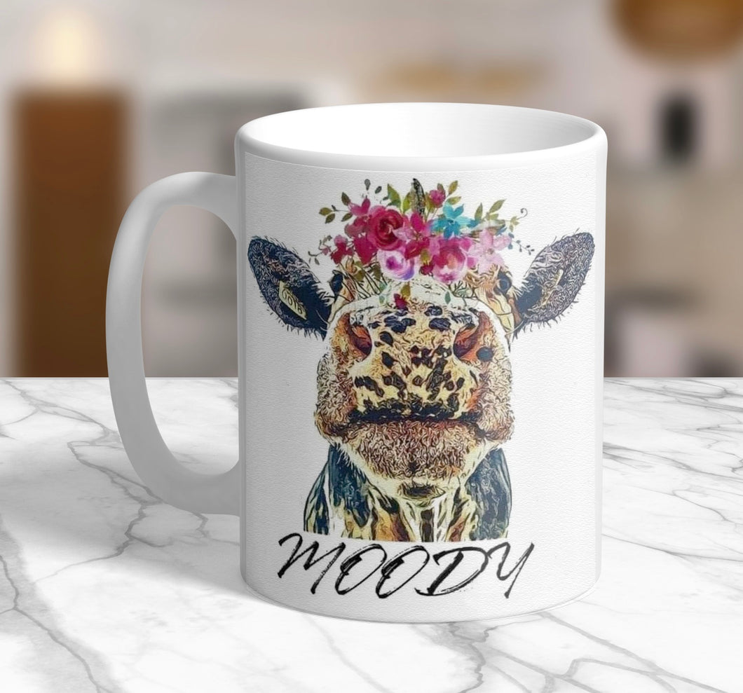 Moody 11oz/15oz Coffee Mug: Funny Cow Coffee Cup