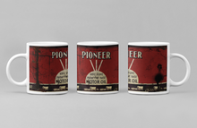 Load image into Gallery viewer, 11oz/15oz Dirty &quot;Pioneer&quot; Motor Oil Can Coffee Mug: Vintage Oil Can Replica Coffee Mug

