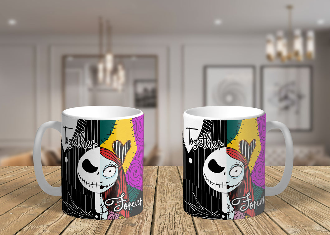 11oz/15oz The Nightmare Before Christmas Coffee Mug: Jack Skeleton and Sally Together Forever Cup