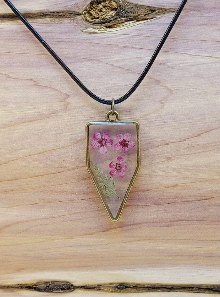 Epoxy Pendant with Dried Pink Flowers