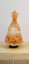 Load image into Gallery viewer, Copper Flake Dress Wine Stopper; Wedding Dress Wine Topper
