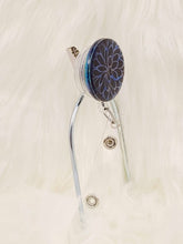 Load image into Gallery viewer, Handcrafted Color Shift Flower Badge Reel Clip
