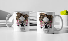 Load image into Gallery viewer, Gothic Skull with Leopard Print Bandana Ceramic Coffee Mug
