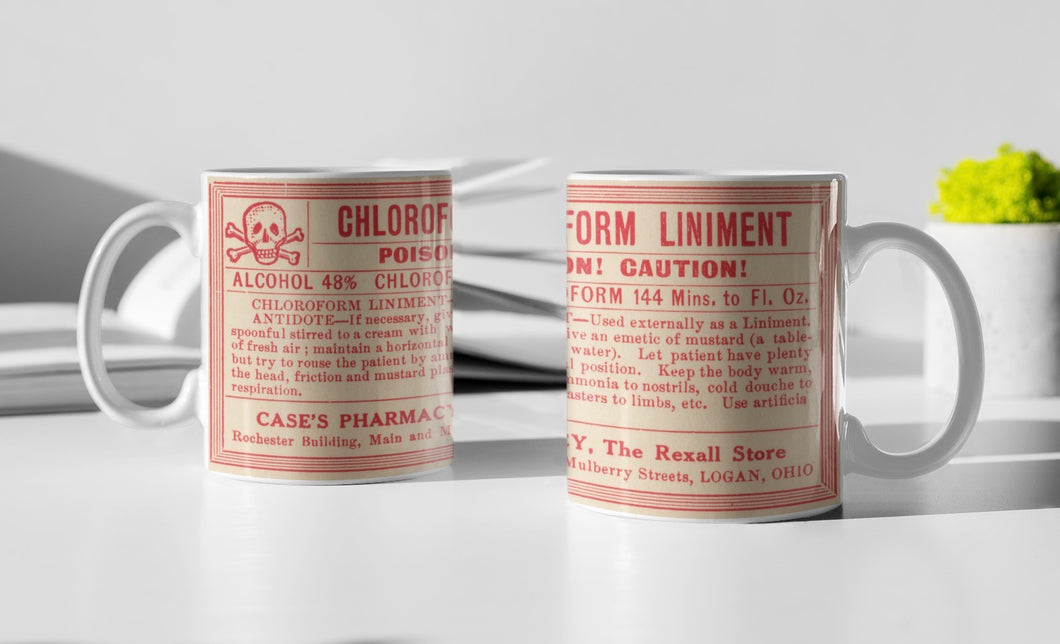 Chloroform Liniment Poison! Vintage Label Ceramic Coffee: 11oz/15oz Poison Coffee or Tea Cup