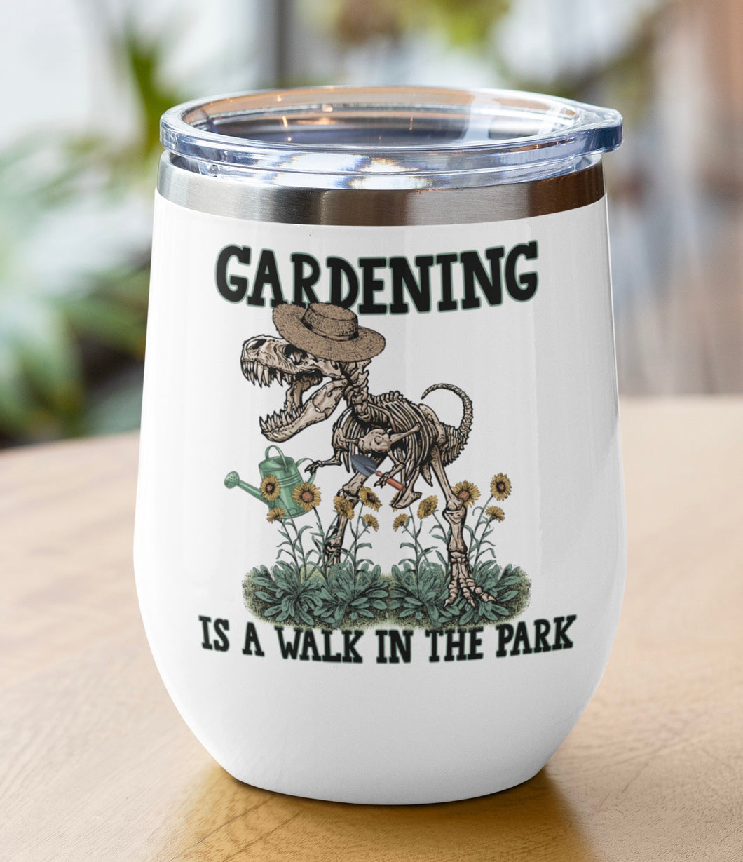 Funny Gardening Inspired Stainless Steel Tumbler: Gardening Lovers Cup Funny Dinosaur and Skeleton Tumbler