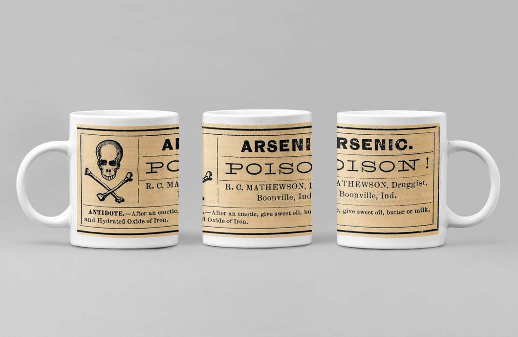 Arsenic Poison! Vintage Label Ceramic Coffee: 11oz/15oz Poison Coffee or Tea Cup