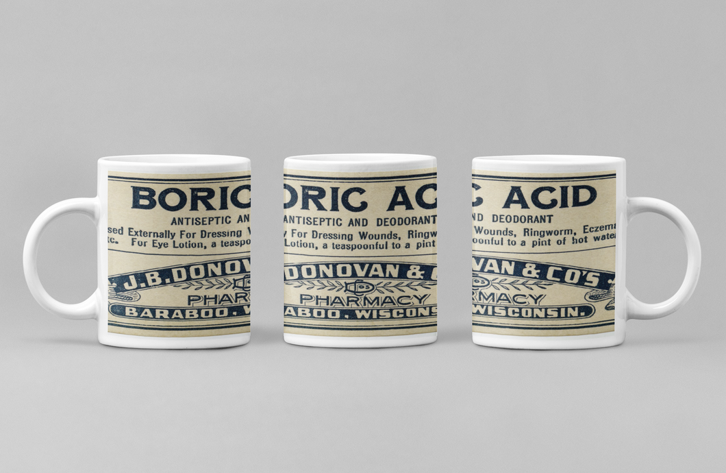 Boric Acid Vintage Label Ceramic Coffee: 11oz/15oz Poison Coffee or Tea Cup