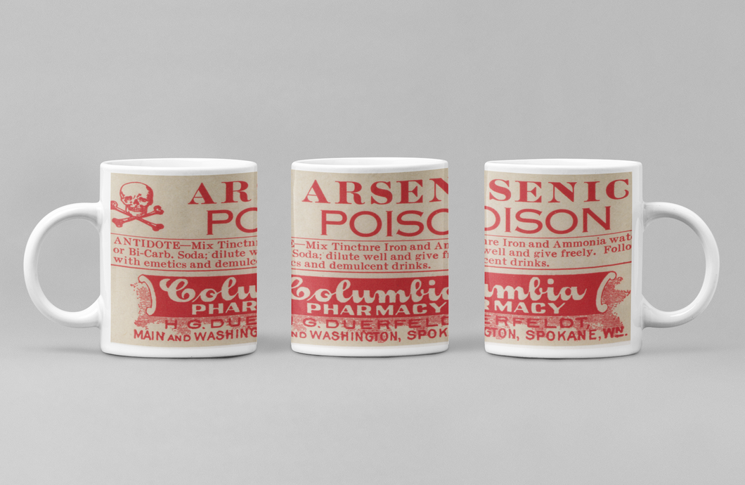 Arsenic Poison! Red Vintage Label Ceramic Coffee: 11oz/15oz Poison Coffee or Tea Cup
