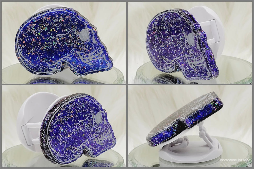 Purple Holographic Gothic Skull Phone Grip